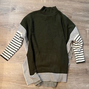 Striped Sleeve Green Sweater